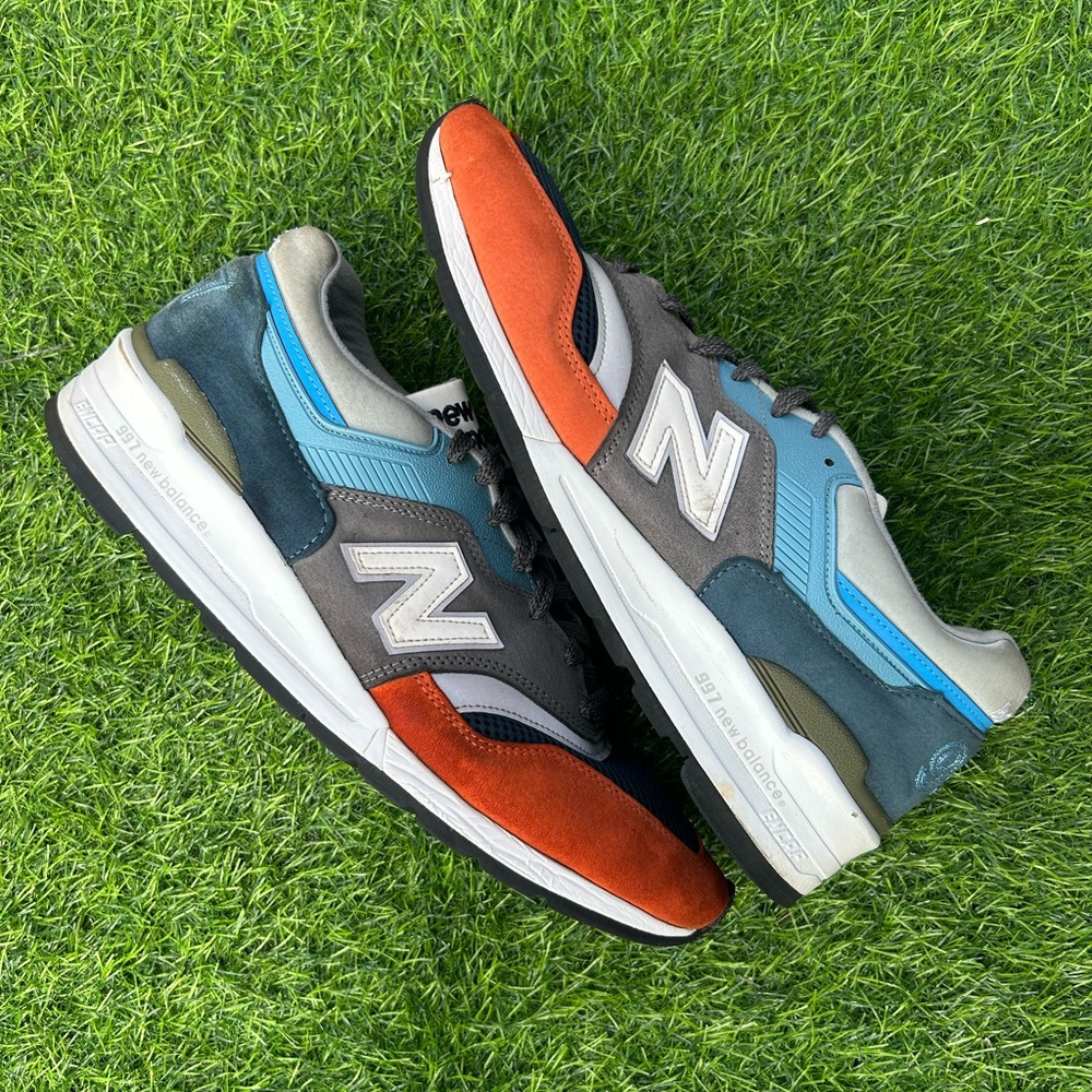New Balance Men's Orange, Blue, Gray & White Suede Mesh Sneakers